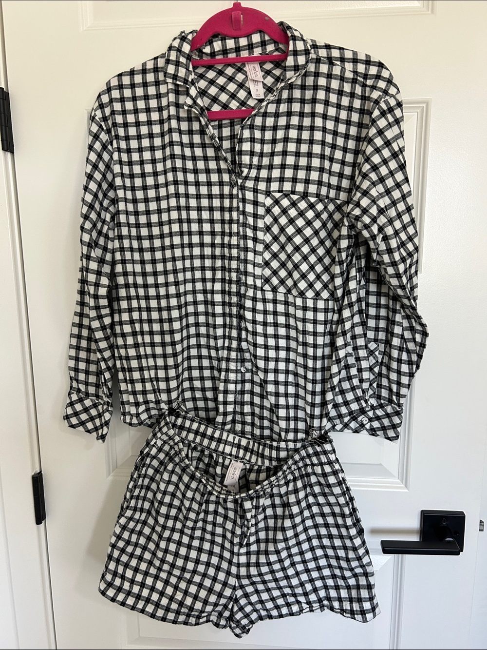 Black and White Plaid Lounge Pajama Set - Classic Comfort
